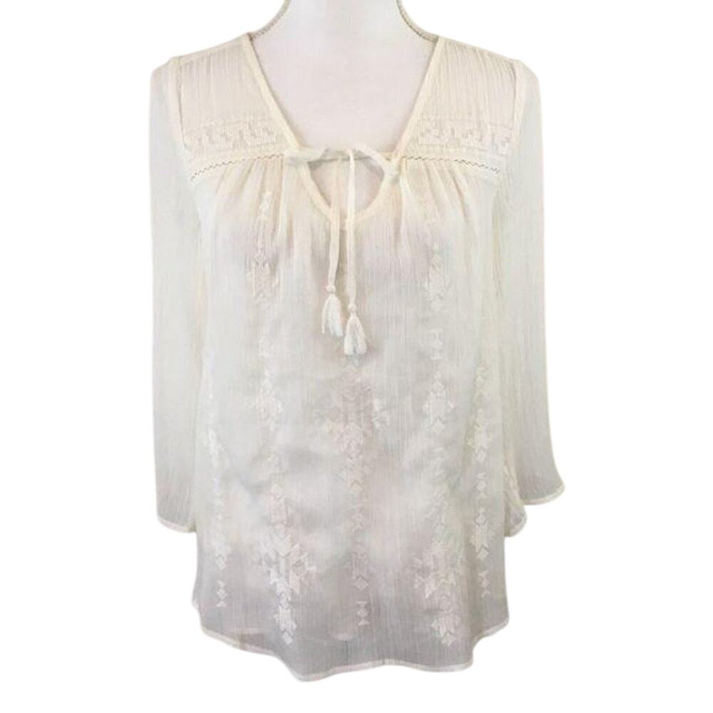 Lucky Brand Ivory Top Cross Stitch Embellishment Size Small NEW